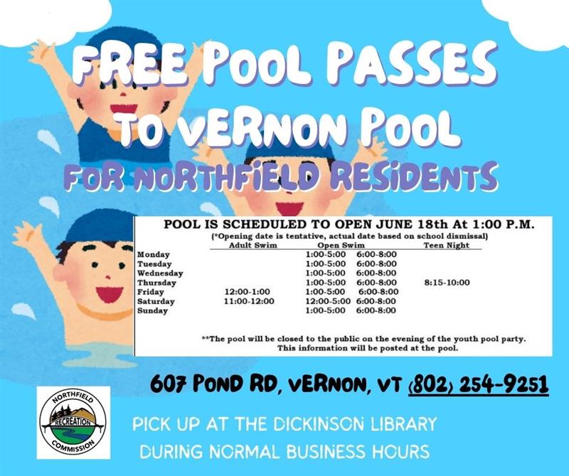 Free Pool passes to Vernon Pool